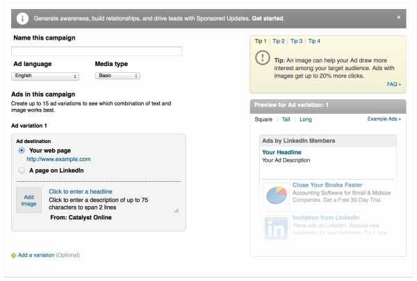 Создание объявления в Linkedin