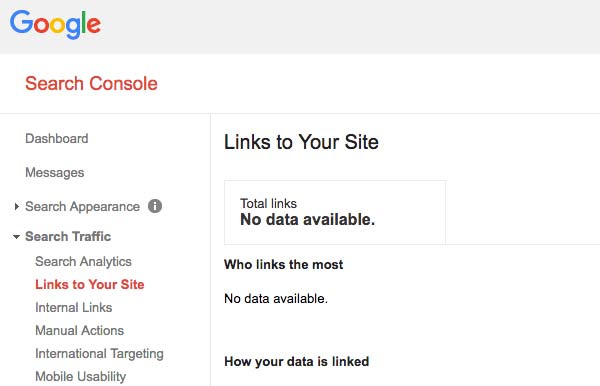 Ошибка в работе Google Search Console. Ссылки на ваш сайт и внутренние ссылки - Нет данных