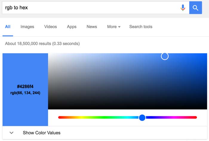 Конвертация с RGB в Hex теперь в результаты поиска Google Конвертация с RGB в Hex теперь в результаты поиска Google