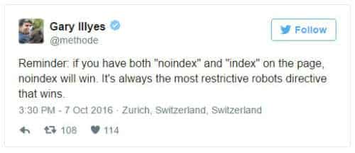 Google: тег Noindex важнее Index